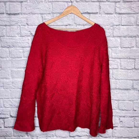 Toffee Apple XXL Red Sequin Embellished Crinkle‎ Pullover Shirt Top Blouse Plus - Picture 2 of 3